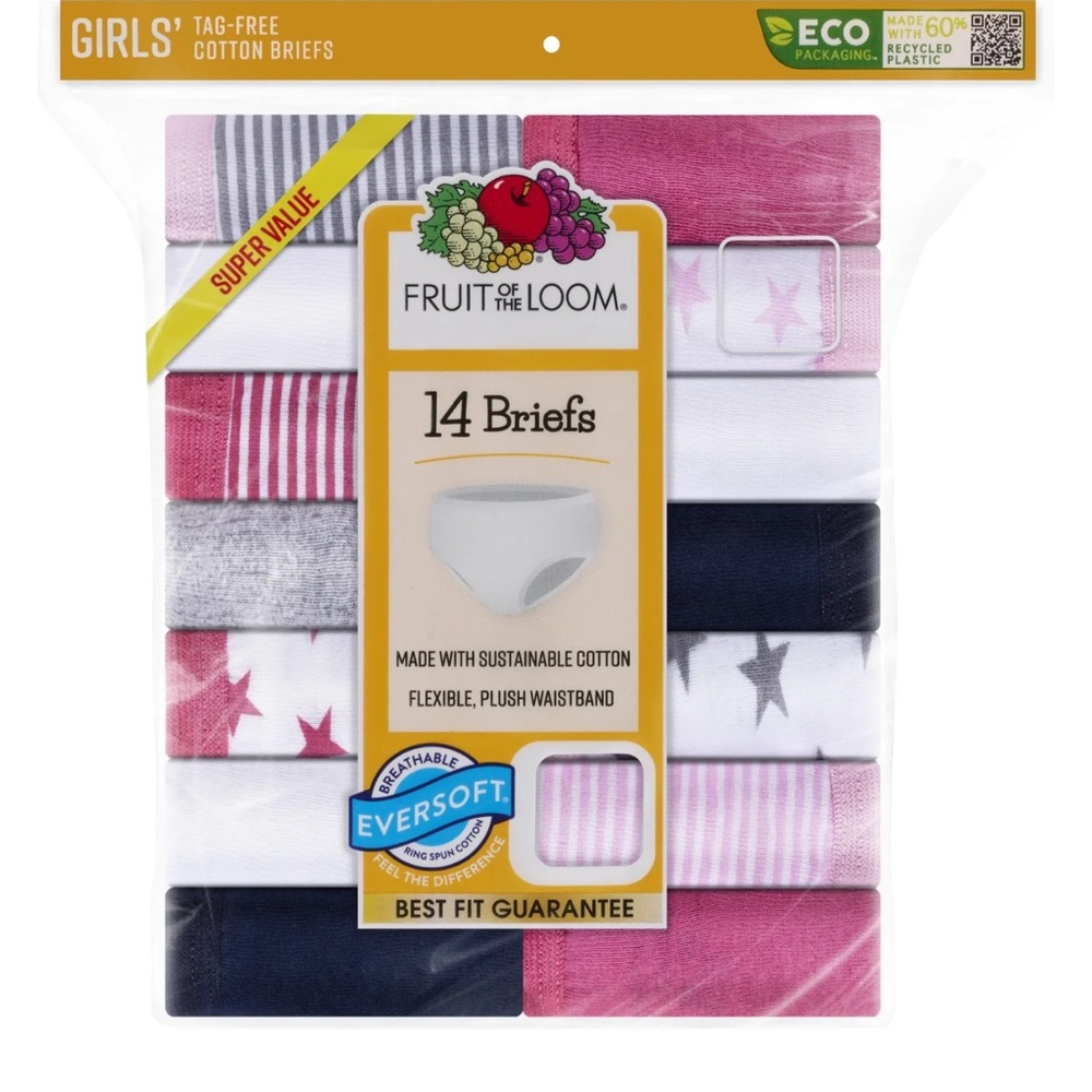 Fruit of The Loom Girls' Eversoft Brief Underwear 14 Pack New Size 10